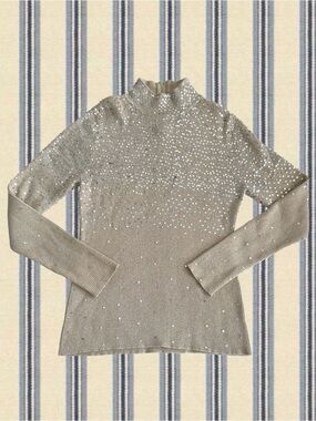 Sequin-Embellished Turtleneck Sweater in Champagne
